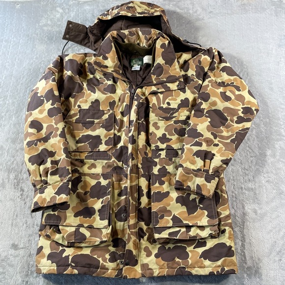 Vintage Bass Pro Jacket Men Large Duck Camo Goretex Hunting Hooded Thinsulate‎ - Picture 1 of 12